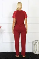 Bordo Kolu Dantelli Kadın Penye Pijama Takım Akbeniz 4152 Bordo görsel 4