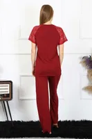 Bordo Kolu Dantelli Kadın Penye Pijama Takım Akbeniz 4152 Bordo görsel 8
