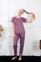 Kısa Kollu Yakası Düğmeli Kalpli Kadın Pijama Takım Akbeniz 20388 Mürdüm farklı açı