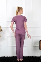 Kısa Kollu Yakası Düğmeli Kalpli Kadın Pijama Takım Akbeniz 20388 Mürdüm görsel 4