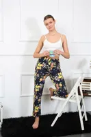 Pamuklu Çiçek Desenli Tek Alt Kadın Pijama Akbeniz 27463 Lacivert