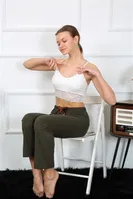 Çizgili Pamuklu Tek Alt Kadın Pijama Akbeniz 27464 Haki detay görünüm