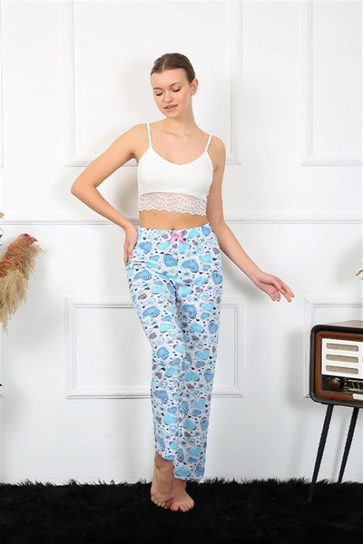 Kalpli Mavi Kadın Pamuklu Tek Alt Pijama Akbeniz 27469