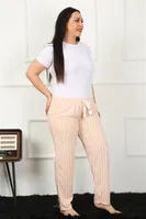 Çizgili Pamuklu Büyük Beden Kadın Alt Pijama Akbeniz 27453 Somon detay görünüm