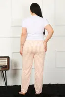 Çizgili Pamuklu Büyük Beden Kadın Alt Pijama Akbeniz 27453 Somon görsel 4