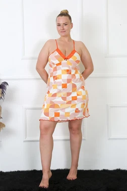 Akbeniz Desenli Pamuklu İp Askılı Büyük Beden Kadın Gecelik Akbeniz 1027