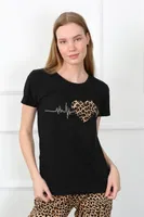 Kalpli Leopar Penye Kısa Kol Pijama Takım Akbeniz 4128 Siyah görsel 4