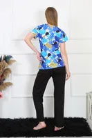 Yuvarlak Yaka Desenli Penye Kısa Kol Kadın Pijama Takım Akbeniz 4142 Saks görsel 5