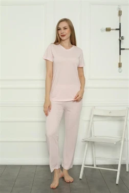 Kısa Kollu Pembe Penye Kadın Pijama Takım Akbeniz 4157