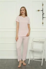 Kısa Kollu Pembe Penye Kadın Pijama Takım Akbeniz 4157