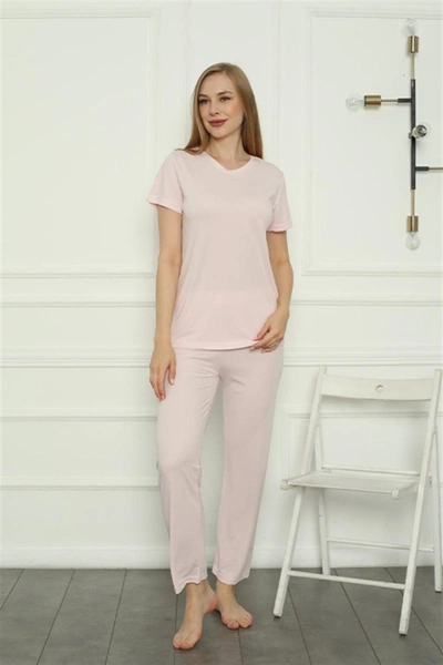 Kısa Kollu Pembe Penye Kadın Pijama Takım Akbeniz 4157