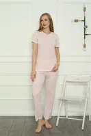 Kısa Kollu Pembe Penye Kadın Pijama Takım Akbeniz 4157 Pembe