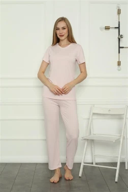 Kısa Kollu Pembe Penye Kadın Pijama Takım Akbeniz 4157 - Alternatif Görünüm