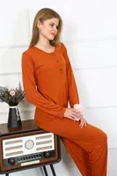 Patlı Kadın Penye Uzun Kollu Pijama Takım Akbeniz 4168 Kiremit farklı açı