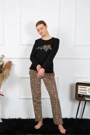 Akbeniz Uzun Kollu Leopar Penye Uzun Kol Pijama Takım Akbeniz 4129