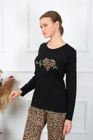 Uzun Kollu Leopar Penye Uzun Kol Pijama Takım Akbeniz 4129 Siyah farklı açı