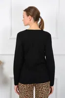 Uzun Kollu Leopar Penye Uzun Kol Pijama Takım Akbeniz 4129 Siyah görsel 4
