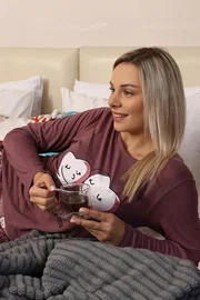 Akbeniz Yuvarlak Yaka Kalpli Penye Uzun Kollu Pijama Takım Akbeniz 4187