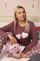 Yuvarlak Yaka Kalpli Penye Uzun Kollu Pijama Takım Akbeniz 4187 Mürdüm görsel 6