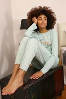 Önü Yazılı Kadın Penye Uzun Kollu Pijama Takım Akbeniz 4188 Su Yeşili farklı açı
