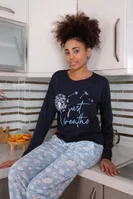 Cepli Uzun Kollu Penye Kadın Pijama Takım Akbeniz 4189 Lacivert detay görünüm
