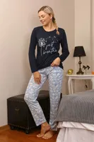 Cepli Uzun Kollu Penye Kadın Pijama Takım Akbeniz 4189 Lacivert görsel 4