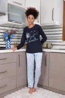 Cepli Uzun Kollu Penye Kadın Pijama Takım Akbeniz 4189 Lacivert görsel 7