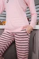 Penye Altı Çizgili Uzun Kollu Kadın Pijama Takım Akbeniz 4190 Pembe görsel 5