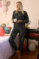 Siyah Yuvarlak Yaka Uzun Kollu 3 İplik Penye Pijama Takım Akbeniz 4180 Siyah detay görünüm