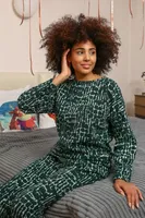 Uzun Kollu Kendinden Desenli 3 İplik Penye Pijama Takım Akbeniz 4181 Yeşil