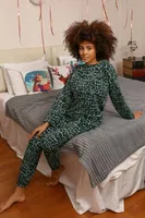 Uzun Kollu Kendinden Desenli 3 İplik Penye Pijama Takım Akbeniz 4181 Yeşil detay görünüm