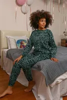 Uzun Kollu Kendinden Desenli 3 İplik Penye Pijama Takım Akbeniz 4181 Yeşil farklı açı
