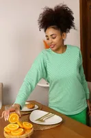 Penye Uzun Kollu 3 İplik Kadın Pijama Takım Akbeniz 4191 Yeşil