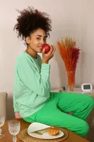 Penye Uzun Kollu 3 İplik Kadın Pijama Takım Akbeniz 4191 Yeşil farklı açı