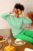 Penye Uzun Kollu 3 İplik Kadın Pijama Takım Akbeniz 4191 Yeşil görsel 5
