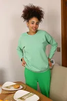 Penye Uzun Kollu 3 İplik Kadın Pijama Takım Akbeniz 4191 Yeşil görsel 6