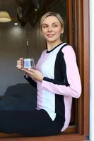 Penye Kadın Uzun Kollu Çizgili Pijama Takım Akbeniz 4173 Somon detay görünüm