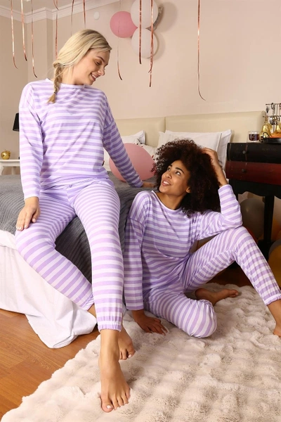 Çizgili Uzun Kollu Penye Pijama Takım Akbeniz 4175