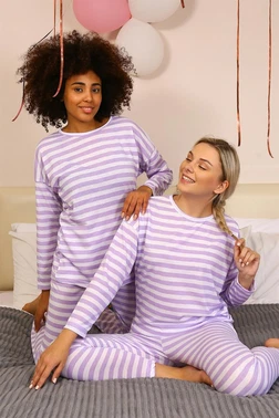 Akbeniz Çizgili Uzun Kollu Penye Pijama Takım Akbeniz 4175 - Alternatif Görünüm