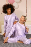 Çizgili Uzun Kollu Penye Pijama Takım Akbeniz 4175 Lila detay görünüm