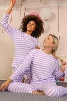 Çizgili Uzun Kollu Penye Pijama Takım Akbeniz 4175 Lila farklı açı