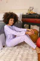 Çizgili Uzun Kollu Penye Pijama Takım Akbeniz 4175 Lila görsel 4