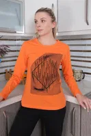 Önü Desenli Kadın Uzun Kollu Penye Pijama Takım Akbeniz 4177 Turuncu detay görünüm