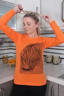 Önü Desenli Kadın Uzun Kollu Penye Pijama Takım Akbeniz 4177 Turuncu görsel 4