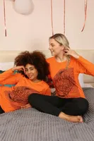 Önü Desenli Kadın Uzun Kollu Penye Pijama Takım Akbeniz 4177 Turuncu görsel 6
