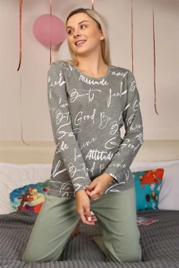 Uzun Kollu Penye Pamuklu Kadın Pijama Takım Akbeniz 4206