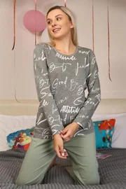 Uzun Kollu Penye Pamuklu Kadın Pijama Takım Akbeniz 4206