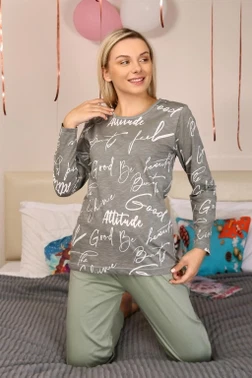 Uzun Kollu Penye Pamuklu Kadın Pijama Takım Akbeniz 4206 - Alternatif Görünüm