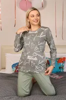 Uzun Kollu Penye Pamuklu Kadın Pijama Takım Akbeniz 4206 Füme detay görünüm