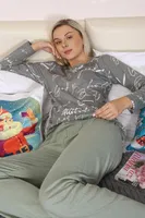Uzun Kollu Penye Pamuklu Kadın Pijama Takım Akbeniz 4206 Füme görsel 6